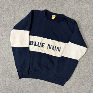 Vintage Velva Sheen Blue Nun Sweatshirt Navy White Stripe 80s Mens Large USA